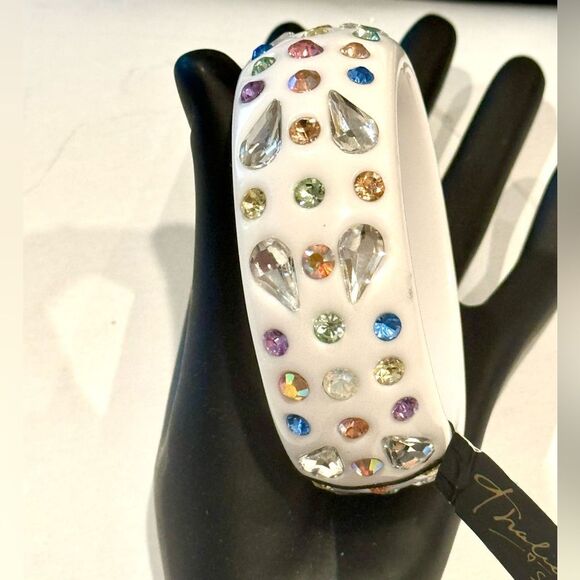 Thalia Sodi White Bangle Bracelet with Multicolored Crystals - Picture 3 of 7